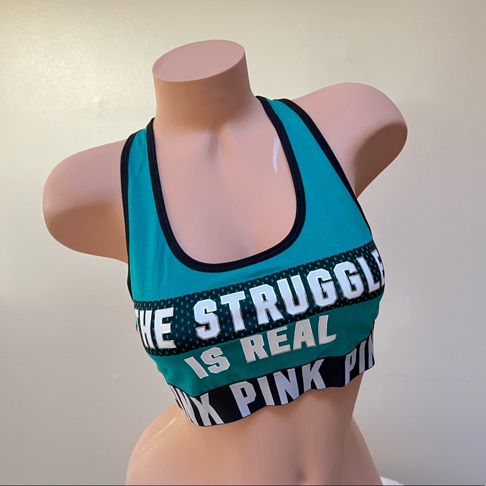 Victoria's Secret PINK Green Struggle Is Real Wide Logo Band Bra Top Bralette M